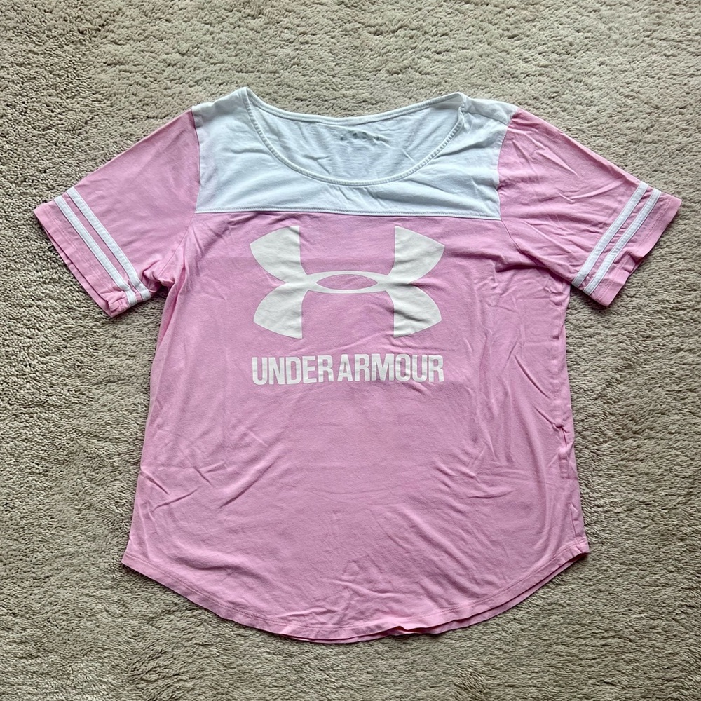 Under Armour Pink and White Logo Tee